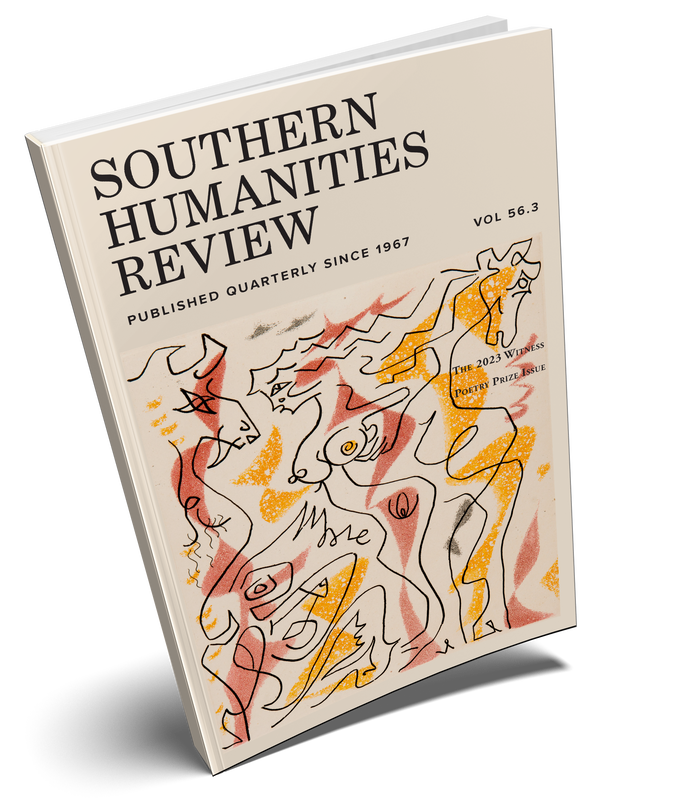 Cover of SHR issue 56.3: an abstract drawing of a woman and two horses with bold lines and yellow and pink shapes.