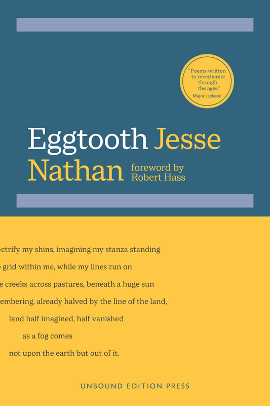 Cover of Jesse Nathan's EGGTOOTH: A blue and yellow book cover published by Unbound Edition Press